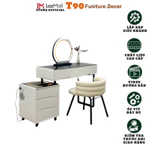Bàn trang điểm hiện đại cho chung cư nhà phố freeship hàng nhập khẩu. Sạc không dây loa bluetooth gương led cảm ứng 3 màu. T90 BP36