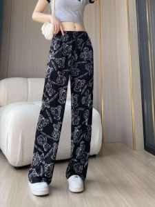 Ice Silk Wide Leg Pants Womens New Fashion Summer Thin Dyeing Loose Casual Long Trousers High Waist Long Pants