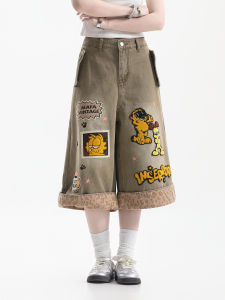 zuocisankon | American Street Style Leopard Cartoon Design Jeans Shorts