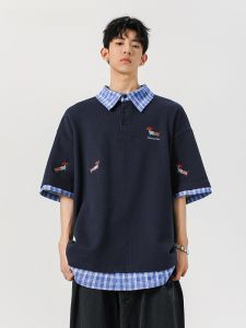 HetingHOME | Hetinghome Summer Trendy Couple Loose Short Sleeve T-Shirt Fake Two-Piece Mens Genderless Fashion Casual Polyester Fiber