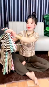 Set Đồ Bộ Nữ Thun Gân Thời Trang Ống Loa Có Túi - Phong Cách Hàn Quốc