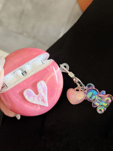 Pink Heart Shaped Wireless Bluetooth Earphone Case Compatible with Huawei Freebuds 6i Laser Bear Design Protective Cover for Ear Clips