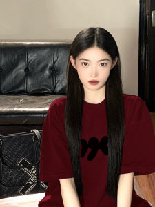 American High Street Trendy Red Short Sleeve Cotton T-Shirt Women Summer Loose Small Design Couples Top Pure Cotton