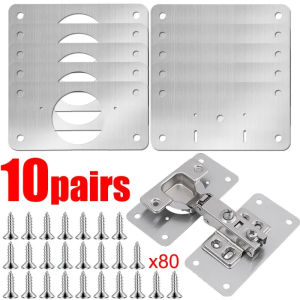 10Pair Cabinet Hinge Repair Plate Furniture Drawer Fixing Tools Kitchen Cupboard Door Repair Mounting Hinge Kit Home Hardware