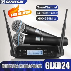 GLXD24 B58 Professional Dual Wireless Microphone 600-699MHz System Stage Performances UHF Dynamic 2 Channel Handheld