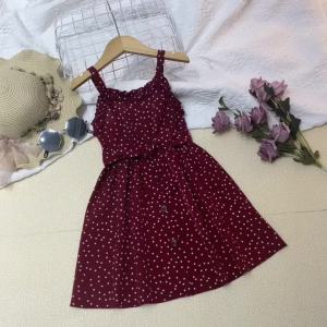Princess Dress For Kids 4-7 Years Summer Girls Red Polka Dot Spaghetti Strap Dress Elegant Temperament Vintage Baby Girl Dress