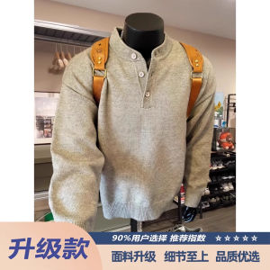 Áo Len Cổ Henry Màu Xám Nhạt Dành Cho Nam Áo Len Cổ Polo Phong Cách Mỹ Cổ Điển Áo Len Dệt Kim Thường Ngày Mùa Thu