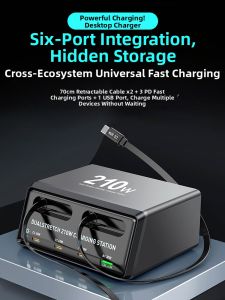 NUOMEIDA | GaN Desktop Charger With Retractable Cable 210W Type C PD 45W Universal Power Adapter 210W