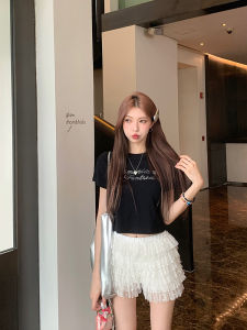 เสื้อยืดแขนสั้นสีดำ LINGLAI สำหรับผู้หญิง ทรงสลิมฟิต ดีไซน์เรียบง่าย ใส่ได้ทุกวัน เหมาะกับฤดูร้อน แหล่งกำเนิดจีน