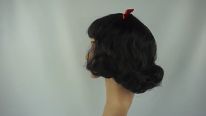 HUNIU Red Bow Headwear Snow White Princess Wig Black Curly Short Wavy Wig Stage Show Natural Halloween Cosplay Wig Girls