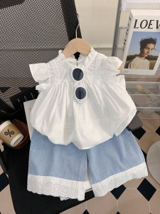 Bộ Quần Áo Trẻ Em Phong Cách Công Chúa Mới Mùa Hè 2024 Áo Sơ Mi Búp Bê Mỏng Denim Và Bộ Đồ Hai Mảnh Quần Cho Bé Gái Trang Phục Dễ Thương Em Bé