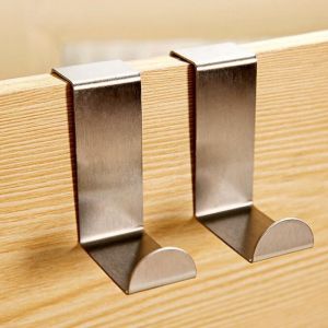 2x Over Door Hook Stainless Steel Kitchen Clothes Hanger Organizer Holder