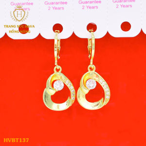 Bông Tai Khuyên Tai Nữ Dáng Dài Mặt Đính Đá Titan Xi Mạ Vàng Non 18k 24k Cao Cấp (Không Bị Xỉn Đen) - Trang Sức Hava Hong Kong