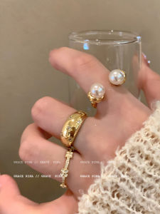 Elegant Qianjin Zircon Pearl Ring for Women Unique Couple Ring Fashionable Personalized Finger Accessory in Gold Plated Alloy