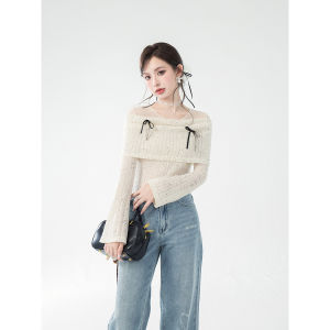 Áo Thun Cổ Tròn Tay Dài Màu Trắng Pha Trộn ONEOFUUU Mùa Xuân Đầu Tiên Áo Lưới Một Bên Vai Áo Ngắn Áo Thun Nữ Phong Cách Công Sở Hàn Quốc