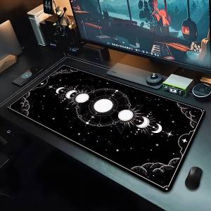 Bandai | White & Black Deskmat Gaming Tarot Astrology Aesthetic Rubber Mousepad 120x60cm Cartoon Celestial Moon Phases Non-slip Mouse Pad