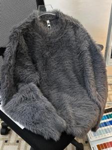 Mens round Neck Faux Mink Sweater Winter Lazy Style Solid Color Fluffy Base Shirt Warm Knitwear Casual Loose Fit Long Sleeve