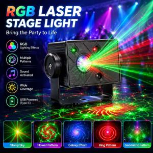 KEBIDU Portable USB Charging Party Light ABS Material DC5V Input Multi Pattern Projection Smart Voice Control Atmosphere Lamp For Bedroom Dance Floor Bar