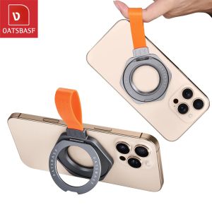 ขาตั้งโทรศัพท์แม่เหล็กโลหะ Oatsbasf ปรับได้ด้วยเชือกเส้นเล็กซิลิโคน 360 ° หมุนได้สําหรับ iPhone Samsung Universal Phone Holder