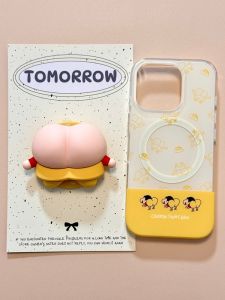 Fun Cartoon Silicone Phone Case with Stand Magnetic Absorption Full Edge Protection for Apple 16 iPhone 15 pro Max Female Version Soft Cover