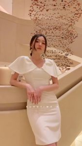 Lotus Petal Dress - เดรสออกงาน แขนใบบัว เดรสไปงาน เดรสยาว เดรสไปงานเเต่ง เดรสทำงาน RTW.K