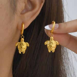 Kemstone Summer Beach Turtle Earrings Oceanic Casual Stainless Steel Gold Tone Jewelry for Women