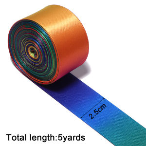 5Yards 1/2.5/4cm Gradient Satin Ribbon Double Face Rainbow Color Ribbon For Gift Bouquet Wrapping Bow Decor DIY Xmas Party Decor