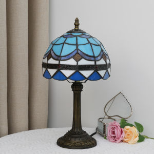 Tiffany Stained Glass Table Lamp Mediterranean Bedroom Table Lamp Reading Desk Light for Bedside Living Room Office Dining Room