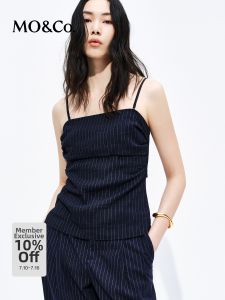 MO&Co. | Summer New Arrival Blue Stripe Linen Blend Silky Strap Top