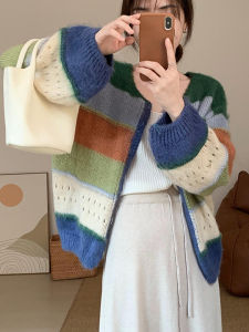 Áo Len Cardigan Màu Sắc Thanh Lịch 2025 Áo Len Dệt Kim Dài Tay Cổ Chữ V Dáng Rộng Thoải Mái Cho Nữ Mùa Đông Mới Về