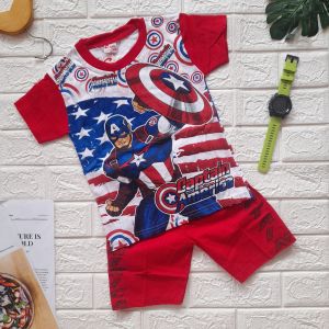SETELAN BAJU ANAK FULL PRINT CAPTAIN AMERIKA TERBARU USIA 2 TAHUN - 12 TAHUN PAKAIAN ANAK LAKI LAKI SUPER HERO BISA COD