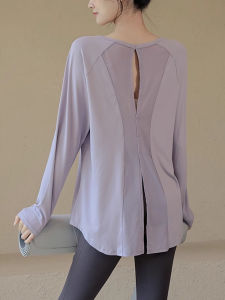 Womens Yoga Sportswear Long Sleeve Loose Fitting Running T-Shirt Mesh Back Slimming Top round Neck Fitness Running Shirt