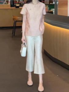 New Spring Chinese Style Satin Wide Leg Pants Set