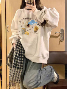 Pure Cotton American Style Cartoon Sweatshirt Womens Lazy Chic Top Spring Autumn New Arrival Comfortable Loose Fit round Neck Long Sleeve