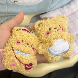 Soft Keychain Cartoon Butter Bear Pendant Keychain Squeak Toy Cute Plush Stuffed Key Chains Bag Decorations Couple Friends Kids Gift