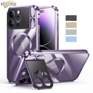 Kisscase Khung Trường Hợp Đối Với Iphone15promax Mạnh Mẽ Magsafe Với Ống Kính Bảo Vệ cửa sổ lớn Máy Ảnh Vô Hình Có Thể Gập Lại ốp lật Đứng khóa đôi Nhôm khung hợp kim PC cứng trong suốt Cover Quay Lại Cho Apple15 Pro Max 14 13