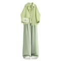 TIANANQI | Spring New Casual Green Shirt & Wide Leg Pants Set. 