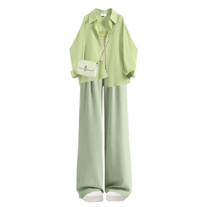 TIANANQI%20%7C%20Spring%20New%20Casual%20Green%20Shirt%20&%20Wide%20Leg%20Pants%20Set%20-%20Image%204