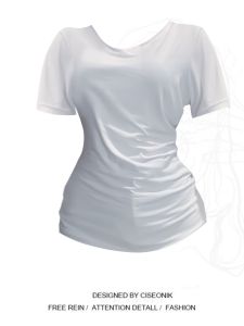 Áo Thun Tay Ngắn Cổ Chữ V Màu Trắng Cỡ Lớn Cho Nữ Mùa Hè 2025 Áo Thun Bó Sát Eo Thấp Kiểu Mới Chất Liệu Cotton Pha Trộn