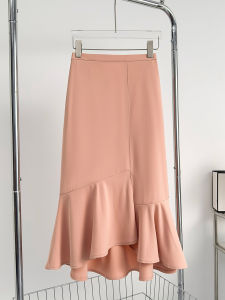 High Waist Asymmetric Slim Fit Midi Skirt for Women Fish Tail Skirt Design Sensation Niche Autumn New Style Commute Korean Style