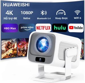Máy Chiếu Di Động HUAWEISHI 4K Android 1080P Tự Động Lấy Nét 600ANSI LED Dùng Cho Rạp Chiếu Phim Gia Đình Và Ngoài Trời Độ Phân Giải HD Tích Hợp Loa
