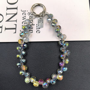 สร้อยข้อมือโทรศัพท์มือถือแบบฝังลูกปัดด้วยมือสำหรับผู้หญิง สร้อยคอโทรศัพท์มือถือสั้น ลูกปัดใส ลูกปัดประดับอัญมณี ชุบเงิน