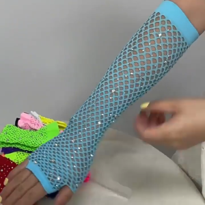Retro Rhinestone Fishnet Mesh Gloves - Sparkling Long Party Halloween Christmas