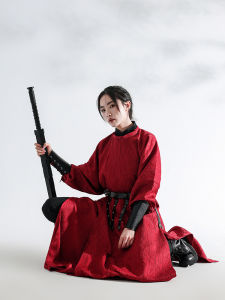 Original Design round Neck Robe with Thorns Tang Style Embroidery Missing Hip for Men Spring Autumn Loose Fit Polyester Fiber