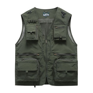 Summer Work Vest for Outdoor Activities Hiking Cycling Fishing Vest Breathable Fishing Travel Mesh Vest with Zipper Pockets 6XL