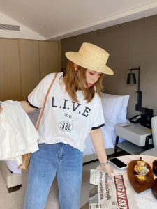 เสื้อยืดคอกลมแขนสั้นผ้าฝ้ายแท้ไซส์ใหญ่ Vogana สำหรับผู้หญิงไซส์ใหญ่ แฟชั่นฤดูร้อน เสื้อเชิ้ตแขนยาวทรงหลวม สไตล์เกาหลี