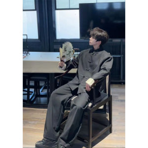 New Chinese Style Mens Suit Jacket Wedding Engagement Outfit Set Spring Autumn Casual Loose Fit Polyester No Ironing Required