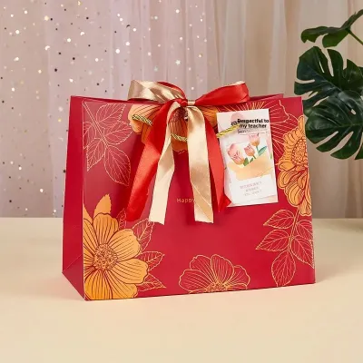 Teachers Day Gift Bag with Ribbon Handheld Packaging Bag for Teachers Present Wrapping Paper Bag Delivery Chinese Origin