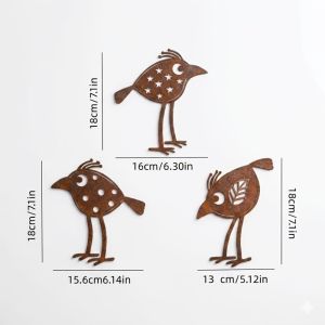 CIFbuy | CIFBUY 3Pcs Rustic Wrought Iron Bird Wall Art Durable Metal Garden Fence Decor Vintage Rust Finish Easy Mount