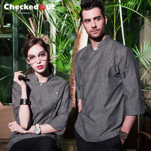 เสื้อเชฟแขนยาว 7 ส่วน เสื้อทำงาน ผ้าผสมคอตตอนและโพลีเอสเตอร์ ฤดูร้อน 2023 สำหรับเยาวชนในโรงแรมและร้านอาหารตะวันตก